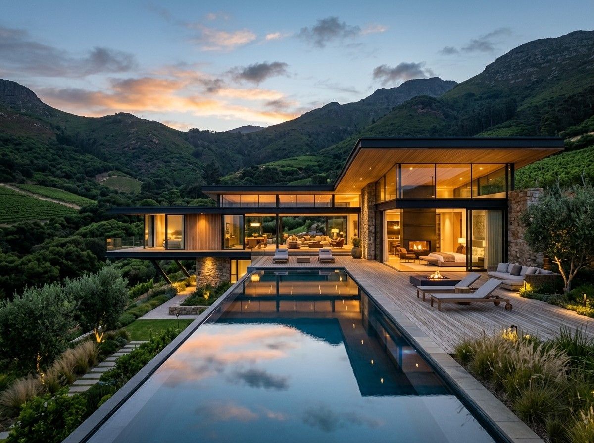 Villa residencial campestre de ultra lujo al atardecer